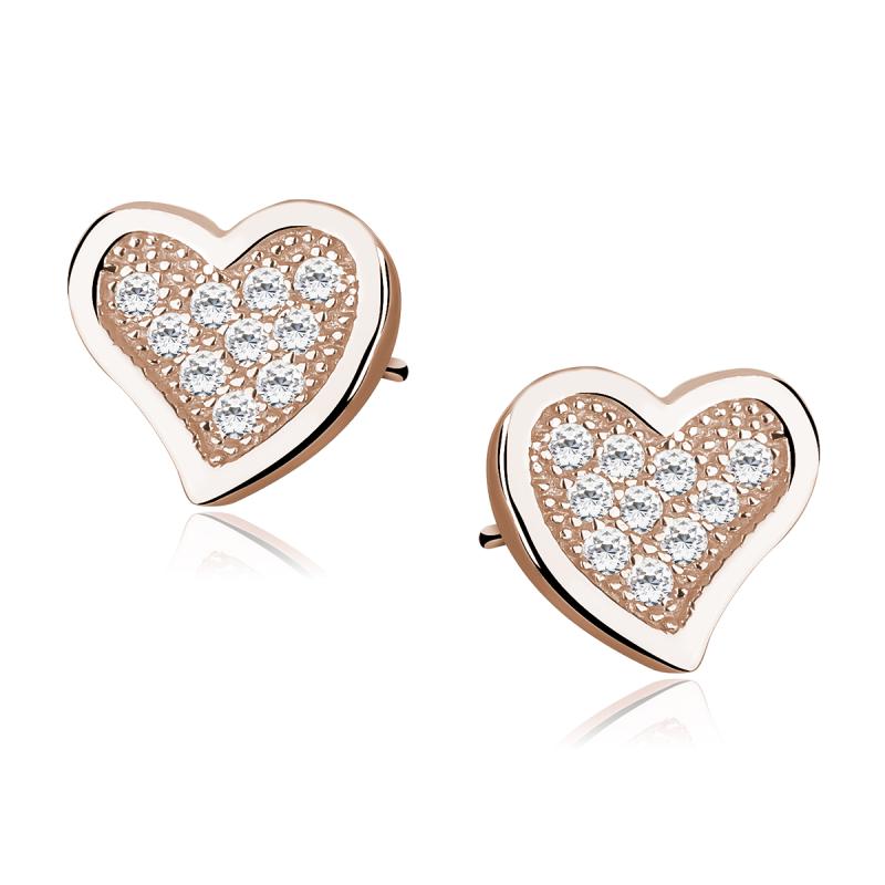 Cercei placati cu aur roz din argint inima cu pietre DiAmanti Z1063E_RG-DIA (Argint 925‰ 1,3 g.)